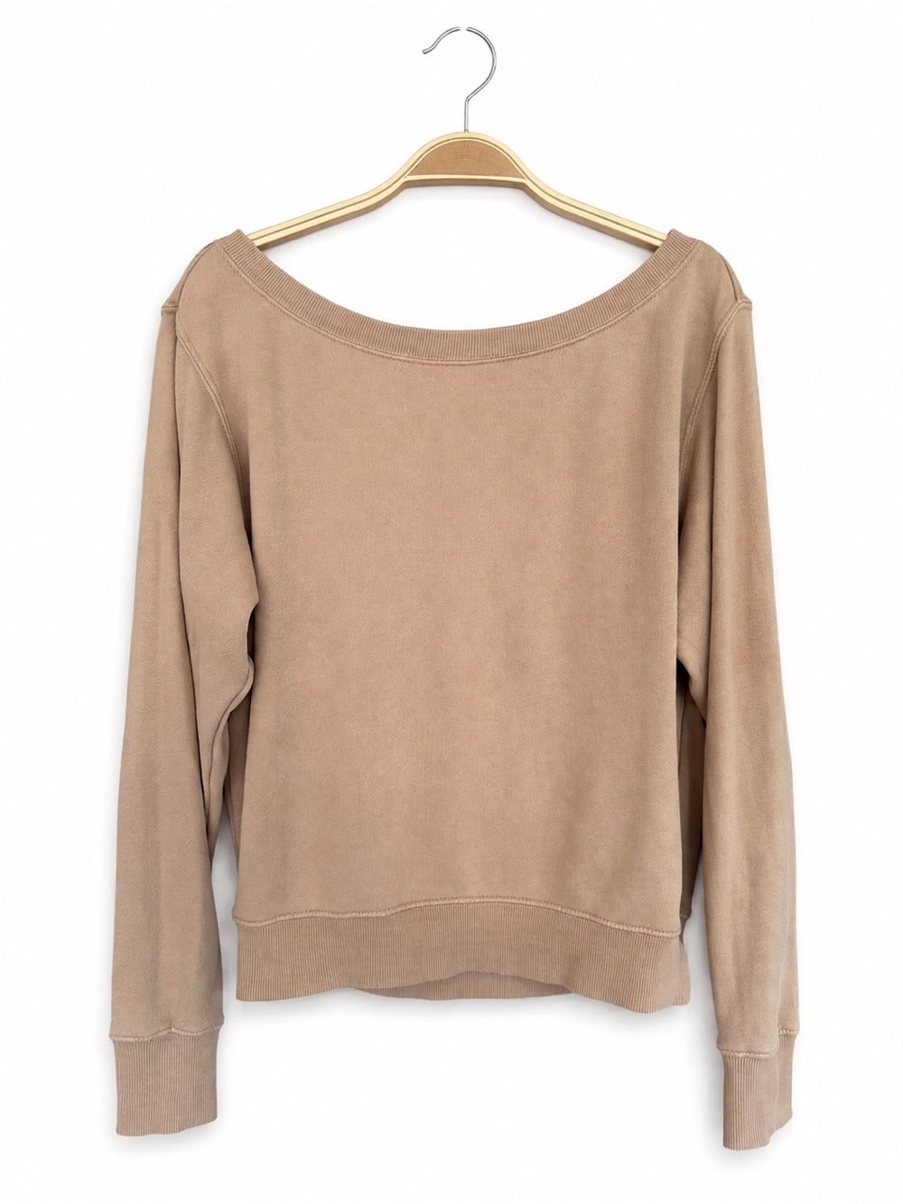 Spiritual Gangster La Vida Off Shoulder Sweatshirt Tan Small 100% Cotton